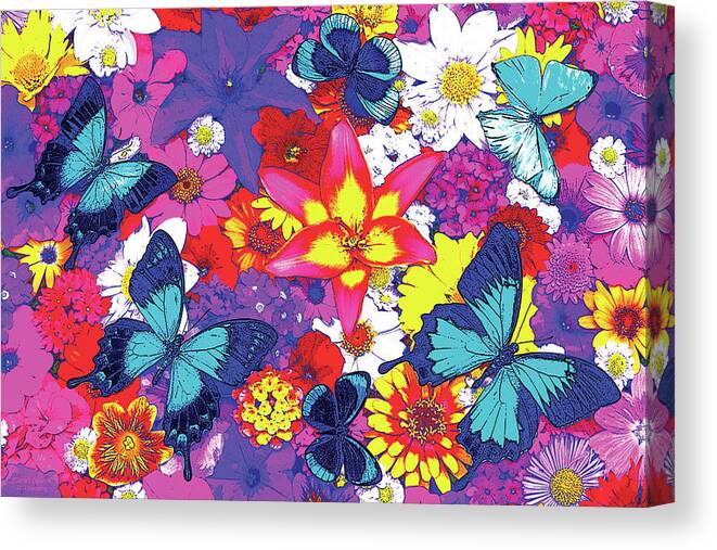 Butterfly Canvas Print featuring the painting Butterflies and Flowers by JQ Licensing