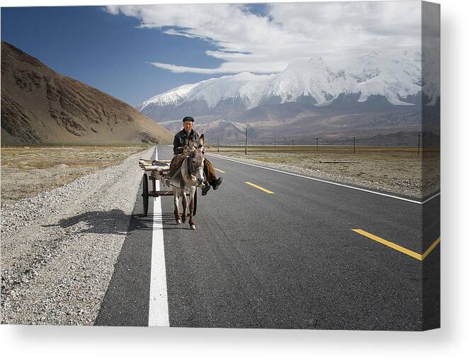 Xinjiang Canvas Print featuring the photograph By Donkey On The Karakorum Highway by Reggy