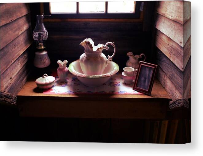 Wash Stand Canvas Print featuring the photograph 1800s Cabin Esentials by Stacie Siemsen