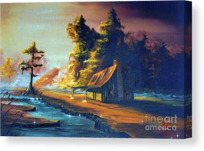 Nature Canvas Print featuring the painting Cabin in the Mist by Barbara Hebert