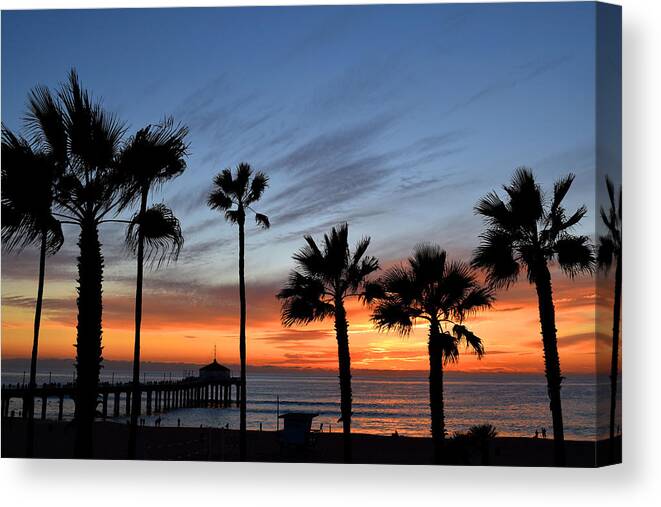 Palm Trees Canvas Print featuring the photograph Manhattan Beach sunset by Diane Lent