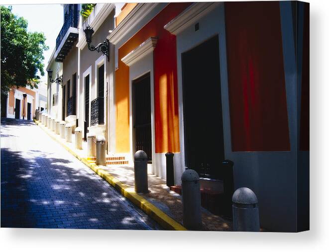 Street Photography Canvas Print featuring the photograph Calle Del Sol Old San Juan Puerto Rico by George Oze