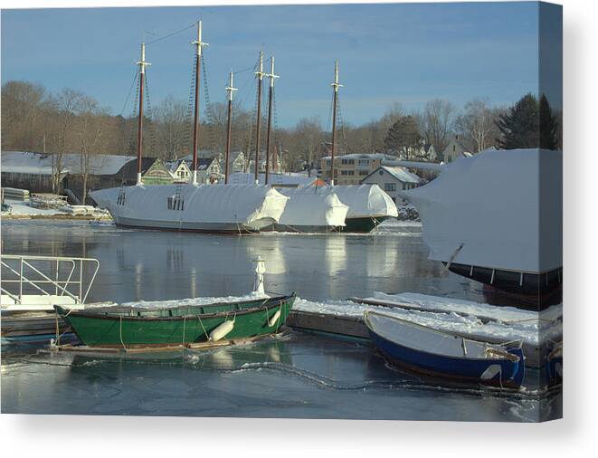  Canvas Print featuring the photograph Camden Winter Boats by Doug Mills
