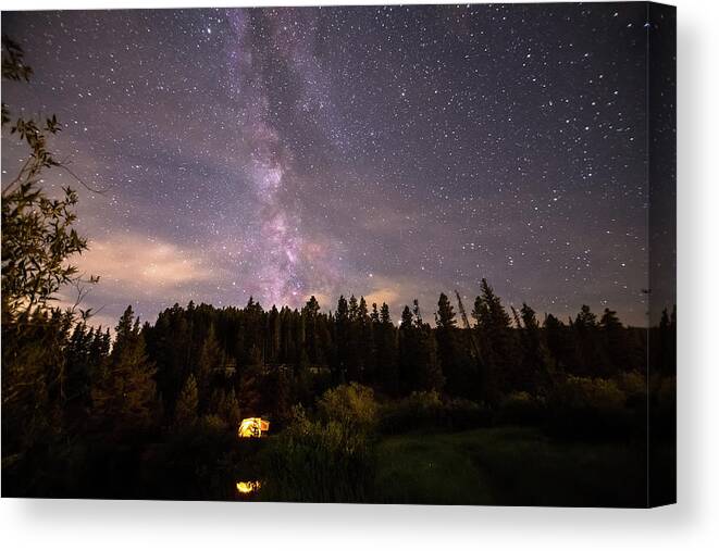 Milky Way Canvas Print featuring the photograph Camping Under Nighttime Milky Way Stars by James BO Insogna