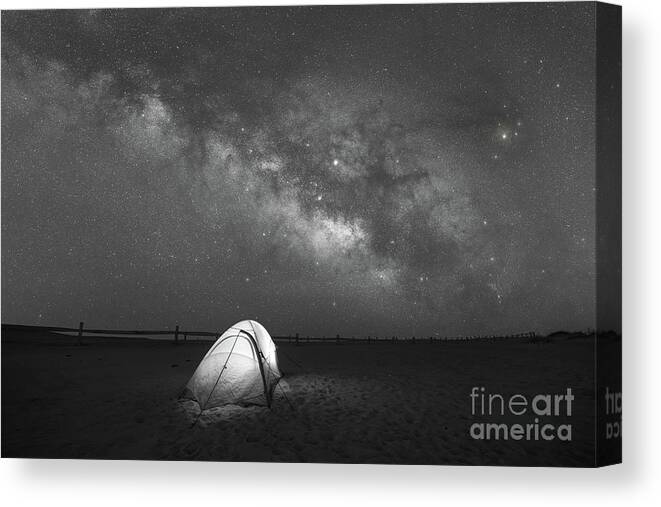 Solitude Under The Stars Canvas Print featuring the photograph Camping Under The Stars BW by Michael Ver Sprill