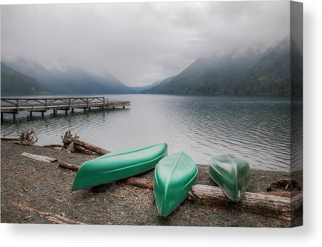 Lake Crescent Canvas Print featuring the photograph Canoes at Lake Crescent 0653 by Kristina Rinell