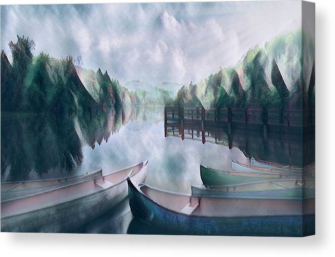 Appalachia Canvas Print featuring the photograph Canoes in Lakeside Abstracts by Debra and Dave Vanderlaan
