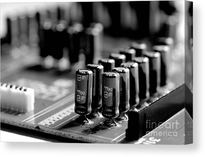 Capacitors Canvas Print featuring the photograph Capacitors All In A Row by Mike Eingle