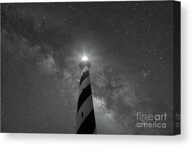 Cape Hatteras Lighthouse Canvas Print featuring the photograph Cape Hatteras Light under the night sky by Michael Ver Sprill