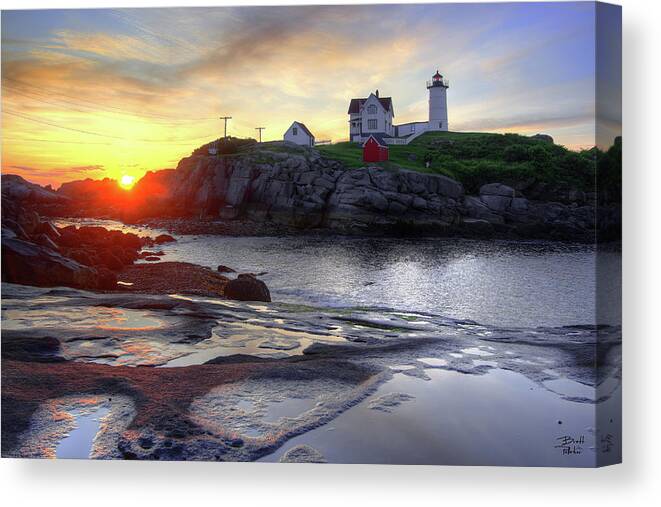 Sunrise Canvas Print featuring the photograph Cape Neddick Lighthouse Sunrise by Brett Pelletier