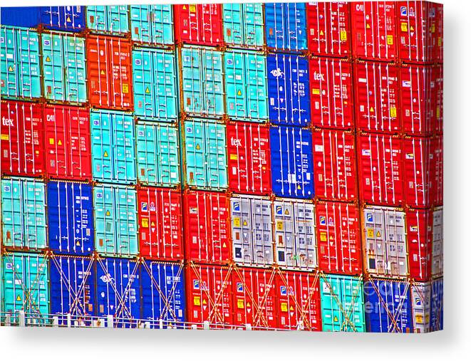 Cargo Canvas Print featuring the photograph Cargo Containers Red White and Blue by David Frederick
