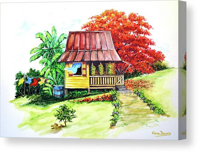 Old House Canvas Print featuring the painting Caribbean House On The Hill by Karin Dawn Kelshall- Best