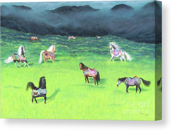 Horse Paintings Canvas Print featuring the painting Carousel Horse Retirement by Cindy Lee Longhini