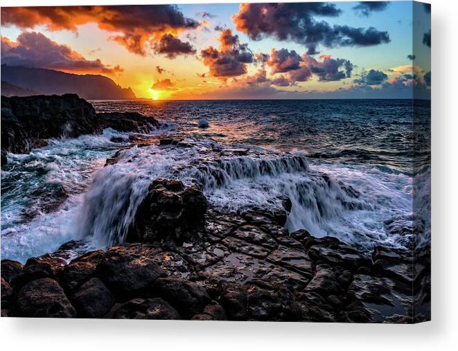 Beach Canvas Print featuring the photograph Cascading Water at Sunset by John Hight