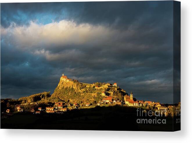 Castle Canvas Print featuring the photograph Castle at Sunset under Thunderstorm by Andreas Berthold