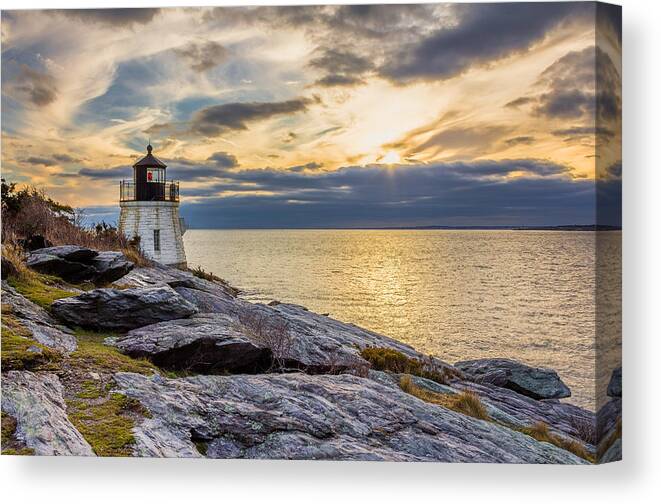 Castle Hill Light Canvas Print featuring the photograph Castle Hill Light HDR by Kirkodd Photography Of New England