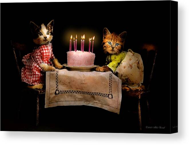 Cat Canvas Print featuring the photograph Cat - It's our birthday - 1914 by Mike Savad