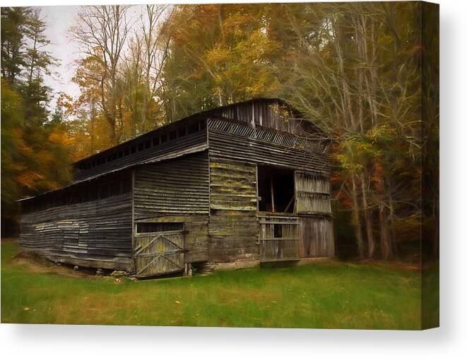 Antlers Canvas Print featuring the painting Cataloochee Valley Barn by Jonas Wingfield