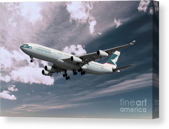 Airbus A340 Canvas Print featuring the digital art Cathay Pacific Airbus A340-313X by Airpower Art