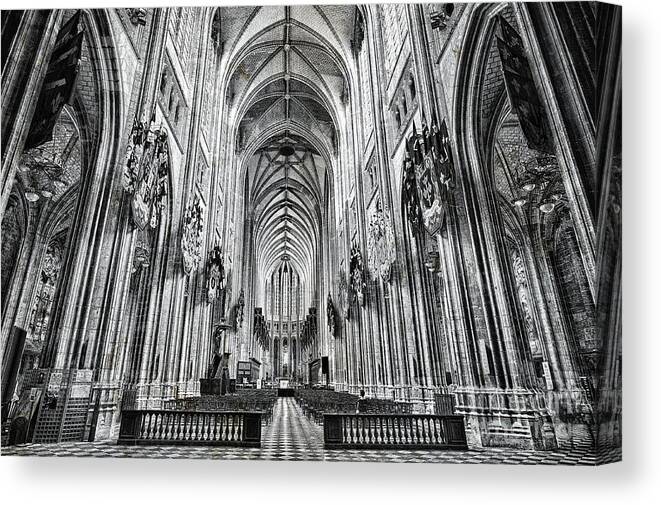 Black And White Canvas Print featuring the photograph Cathedral at Orleans France by Jack Torcello
