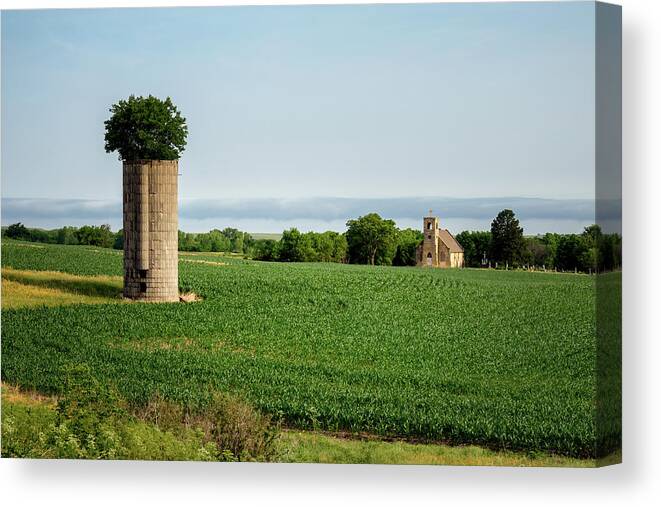 St. Joseph's Canvas Print featuring the photograph Catholic Church and Silo by James Barber