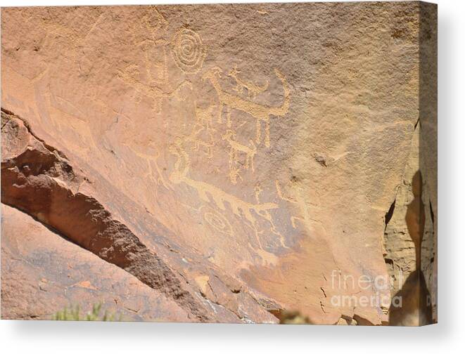 Anasazi Canvas Print featuring the photograph Chaco Canyon Petroglyphs by Debby Pueschel
