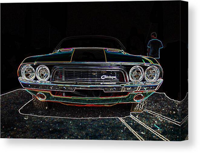 Dodge Canvas Print featuring the digital art Challenger Neon by Darrell Foster