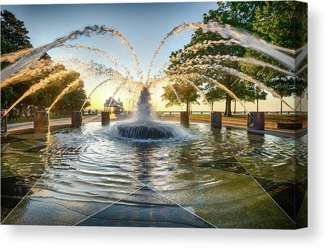 Waterfront Canvas Print featuring the photograph Charleston Fountain at Sunrise by Anthony Doudt