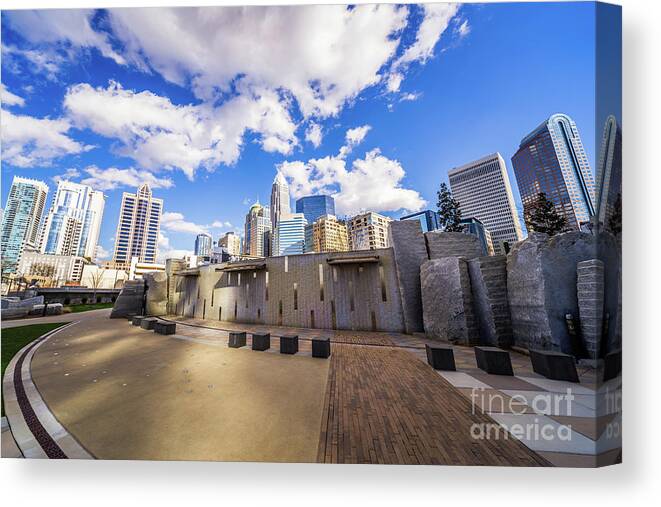 121 West Trade Canvas Print featuring the photograph Charlotte North Carolina at Romare Bearden Park by Paul Velgos