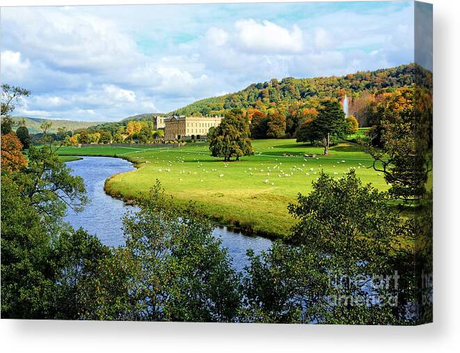 Chatsworth House Canvas Print featuring the photograph Chatsworth House View by David Birchall