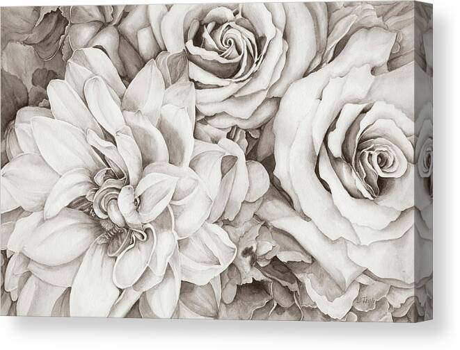 Roses Canvas Print featuring the digital art Chelsea's Bouquet - Neutral by Lori Taylor