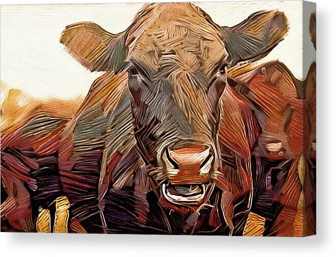Herd Of Cows Canvas Print featuring the mixed media Chester County Cattle by Susan Maxwell Schmidt