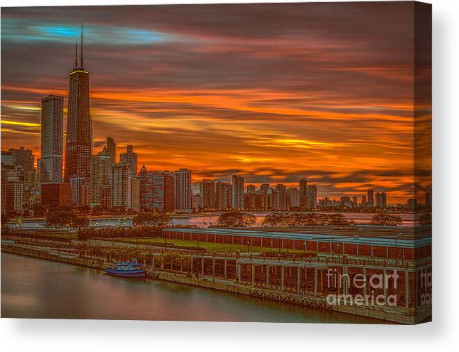 Chicago Canvas Print featuring the photograph Chicago skyline at sunset by Izet Kapetanovic
