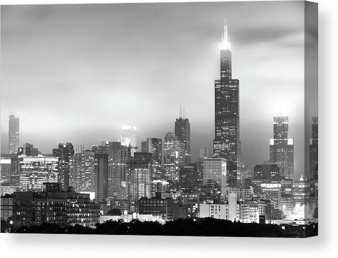 America Canvas Print featuring the photograph Chicago Skyline Black and White - Illinois - USA by Gregory Ballos