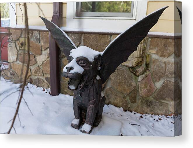 Gargoyle Canvas Print featuring the photograph Chimera In The Snow by D K Wall