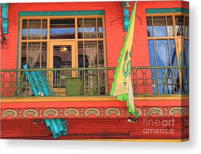 Red Canvas Print featuring the photograph Chinatown Balcony by Jeanette French