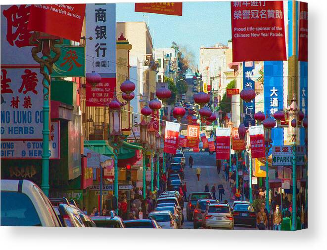 Bonnie Follett Canvas Print featuring the photograph Chinatown Street Scene by Bonnie Follett
