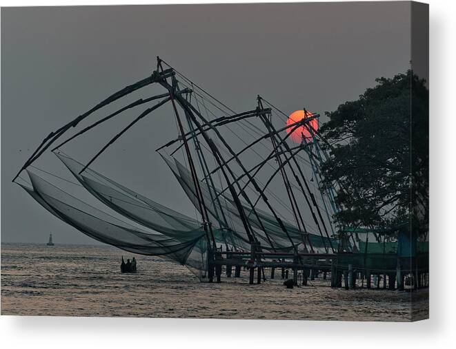 Cochin Canvas Print featuring the photograph Chinese Fishing Nets, Cochin by Marion Galt