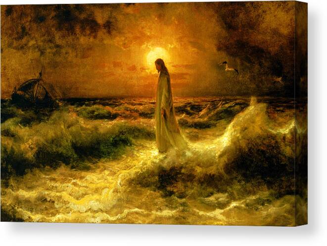 Christ Walking On Water Canvas Print featuring the painting Christ Walking on the Waters by Julius Sergius Klever