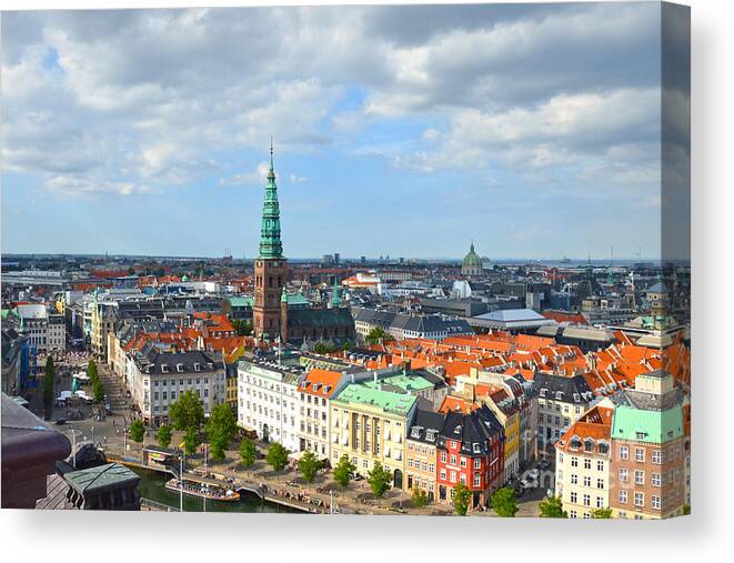 Copenhagen Canvas Print featuring the photograph Christiansborg Palace Tower View of Copenhagen by Catherine Sherman