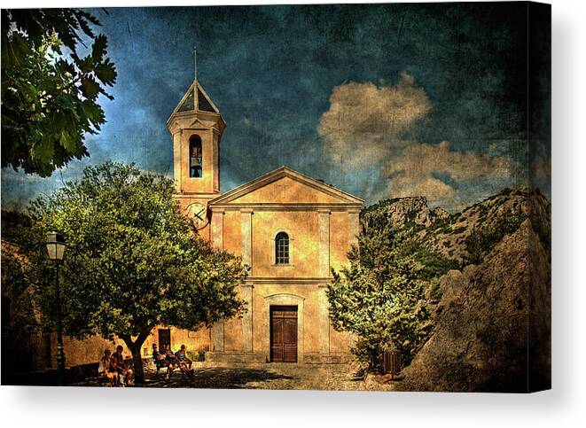 Architecture Canvas Print featuring the photograph Church in Peillon by Roberto Pagani
