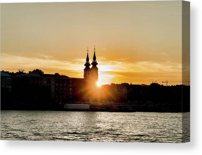 Budapest Canvas Print featuring the photograph Church Tower Silhouette by Sharon Popek