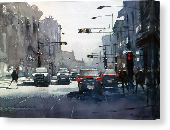 Street Canvas Print featuring the painting City Shadows 2 by Ryan Radke