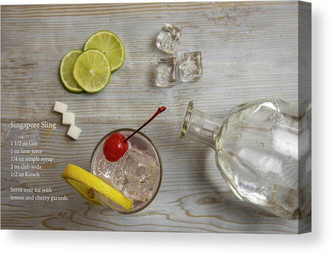 Alcohol Canvas Print featuring the photograph Classic Singapore Sling cocktail deconstructed with recipe by Karen Foley