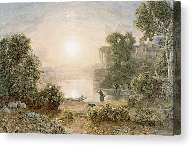 Lake Canvas Print featuring the painting Classical Landscape by George the Younger Barret
