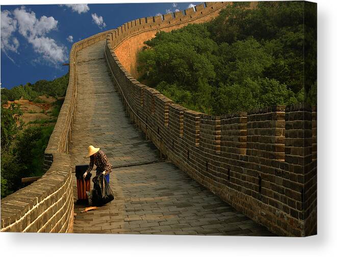 Cleaning The Great Wall Canvas Print featuring the photograph Cleaning The Great Wall by Harry Spitz