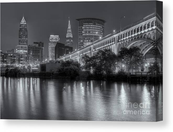 Clarence Holmes Canvas Print featuring the photograph Cleveland Night Skyline III by Clarence Holmes