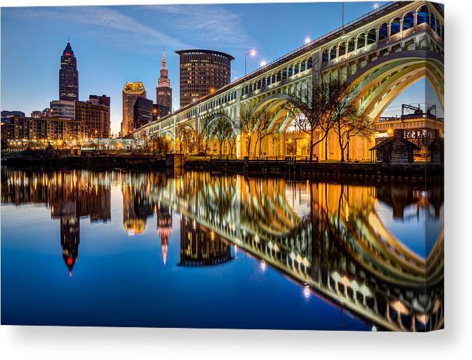 Cleveland Canvas Print featuring the photograph Cleveland Spring Morning by Matt Hammerstein