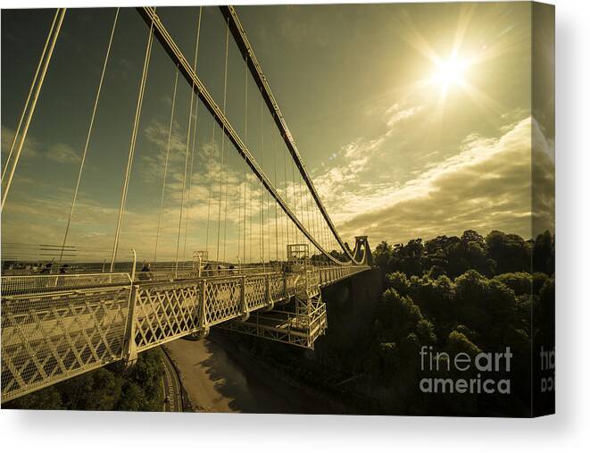 Clifton Canvas Print featuring the photograph Clifton Bridge Sunset by Rob Hawkins