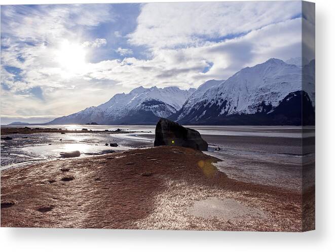 Alaska Canvas Print featuring the photograph Cloud shadows at low tide. by Michele Cornelius